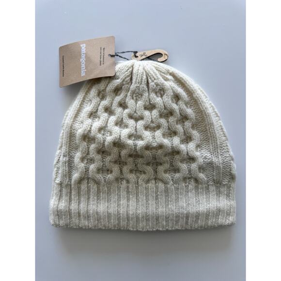 Patagonia Coastal Cable Beanie Cap Ribbed Hat Knit Wool Nylon NWT Birch White OZ